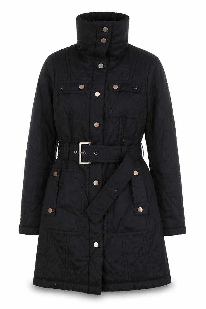Womens UK Size 10 Zara Black Quilted Trench Coat