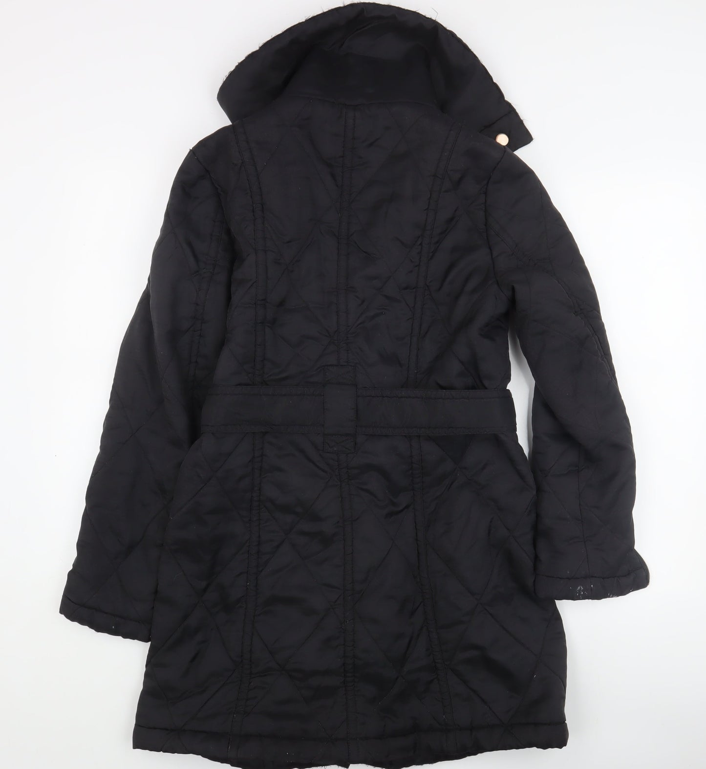 Womens UK Size 10 Zara Black Quilted Trench Coat
