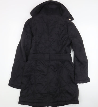 Womens UK Size 10 Zara Black Quilted Trench Coat