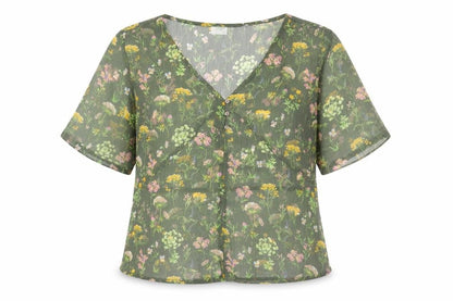 Front view of Jacqueline de Yong Women's Floral Blouse, size 12, Short Sleeve