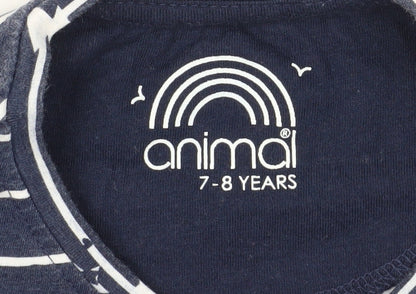 Animal Girls Blue Striped Logo T-Shirt, 7-8 Years