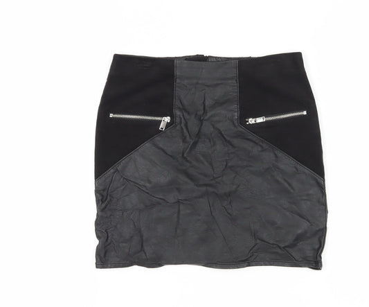 H&M Women’s Black Pencil Skirt, Size 10, Zip Accents