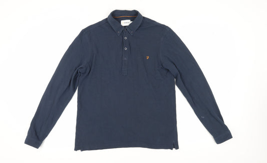 Farah Men's Blue Long Sleeve Polo Shirt M