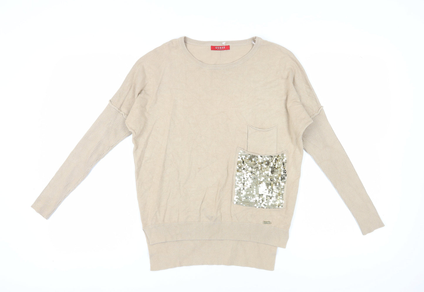 Womens UK Size XS GUESS Beige Pullover Jumper