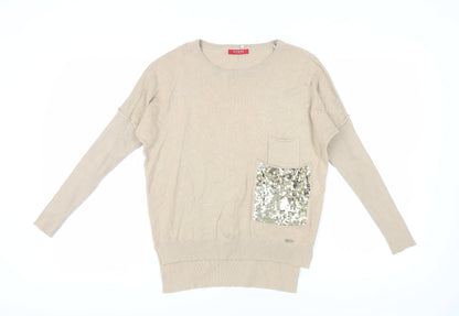 Womens UK Size XS GUESS Beige Pullover Jumper