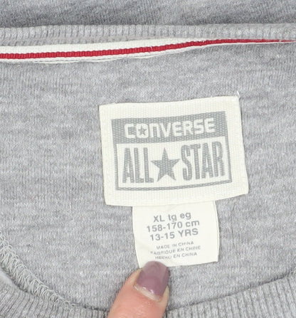 Close-up detail of Converse Kids Grey XL Pullover Sweatshirt with Logo