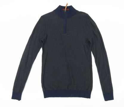Fat Face Men's Blue XS Full Zip Waffle-Knit Jumper