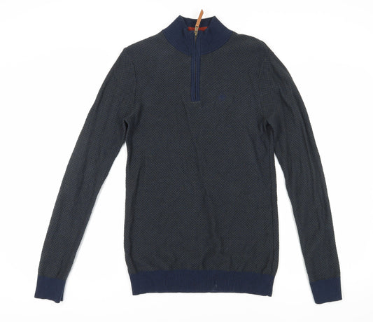 Fat Face Men's Blue XS Full Zip Waffle-Knit Jumper