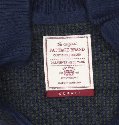 Fat Face Men's Blue XS Full Zip Waffle-Knit Jumper