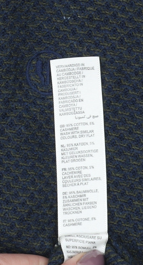 Fat Face Men's Blue XS Full Zip Waffle-Knit Jumper