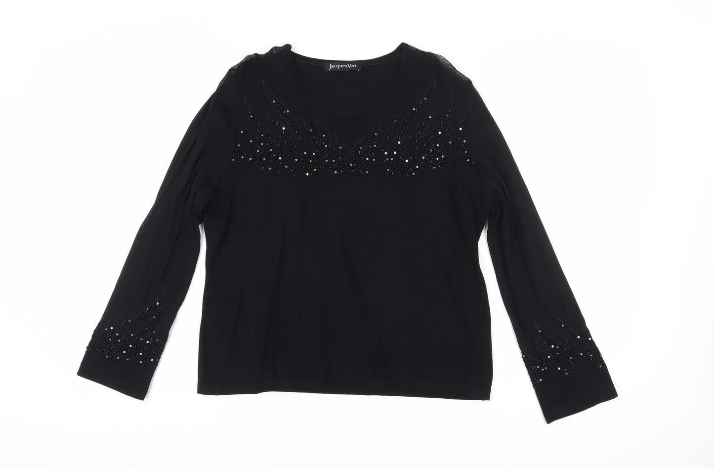 Jacques Vert Women's Black Beaded Long Sleeve Blouse