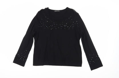 Jacques Vert Women's Black Beaded Long Sleeve Blouse