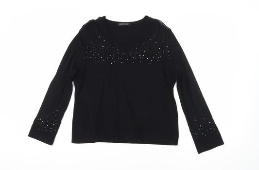 Jacques Vert Women's Black Beaded Long Sleeve Blouse