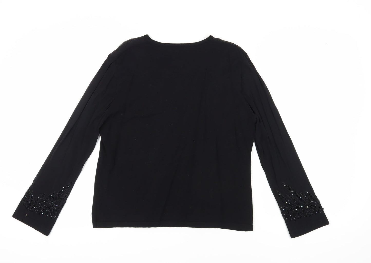 Jacques Vert Women's Black Beaded Long Sleeve Blouse