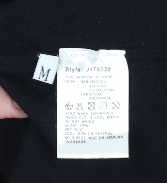 Jacques Vert Women's Black Beaded Long Sleeve Blouse