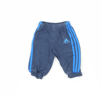 Adidas Unisex Baby Blue Jogger Trousers 0-3M - Cotton Comfort