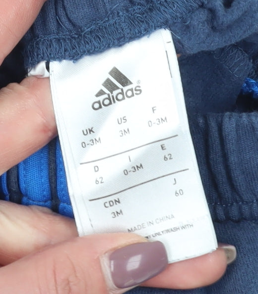 Adidas Unisex Baby Blue Jogger Trousers 0-3M - Cotton Comfort