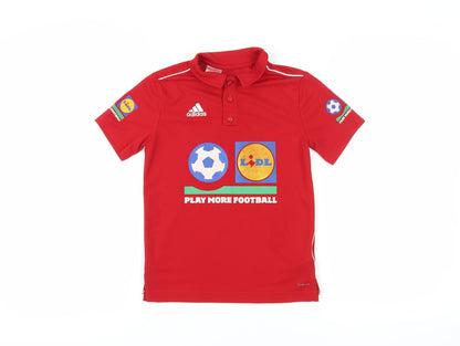 Adidas Boys Red Polo T-Shirt, Size S, Sporty Graphic Print
