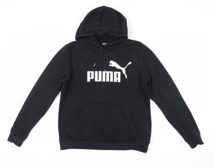 Puma Women's Black Hoodie with Logo, Size 16, Drawstring