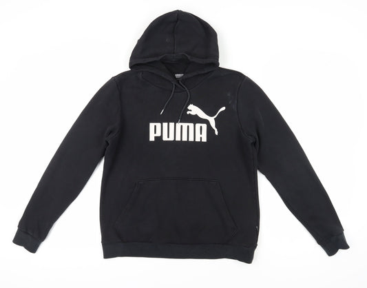 Puma Women's Black Hoodie with Logo, Size 16, Drawstring