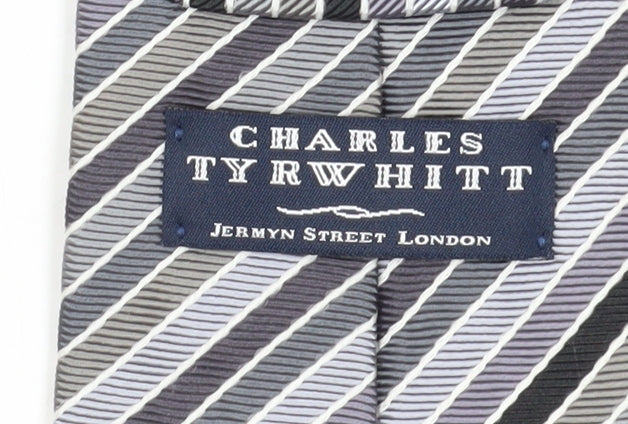 Mens Charles Tyrwhitt Grey Striped 100% Silk Designer Tie