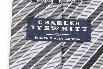Mens Charles Tyrwhitt Grey Striped 100% Silk Designer Tie