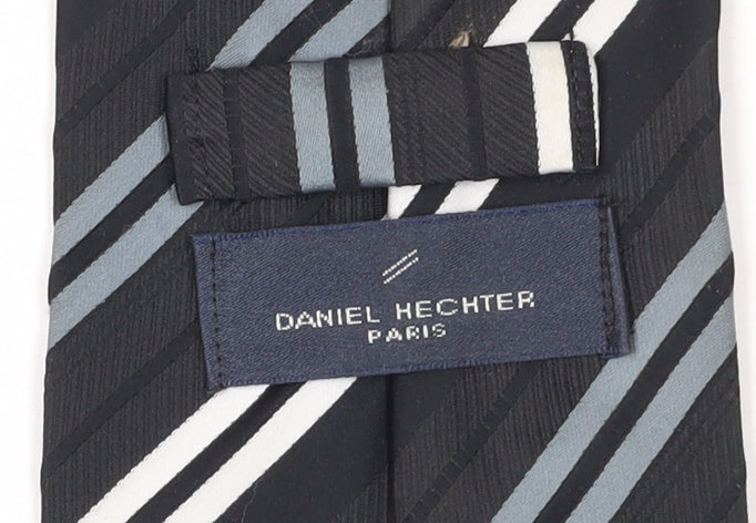 Mens Daniel Hechter Black Striped 100% Silk  Tie