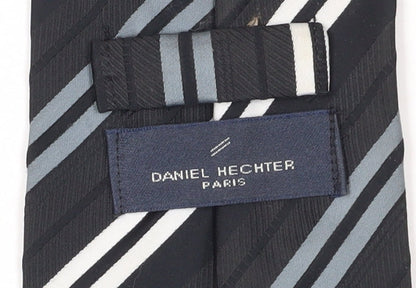 Mens Daniel Hechter Black Striped 100% Silk  Tie