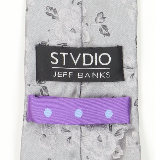 Jeff Banks Grey Floral Silk Men's Tie, One Size Elegant Design