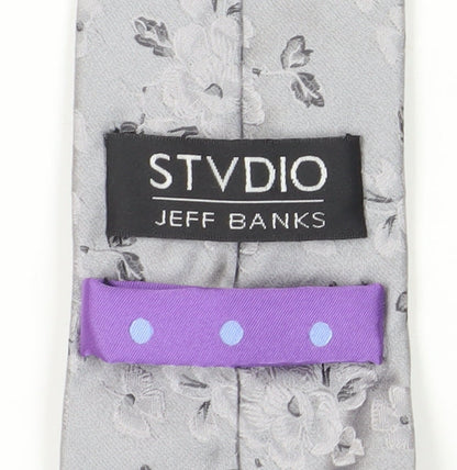 Jeff Banks Grey Floral Silk Men's Tie, One Size Elegant Design
