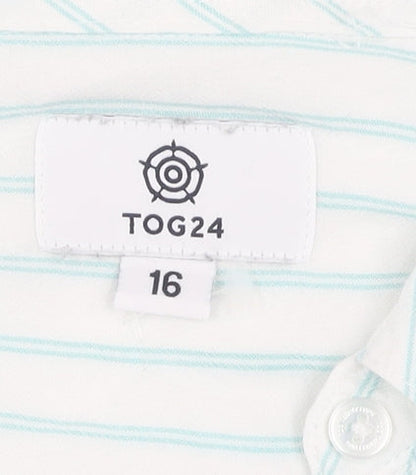 TOG24 Women's White Striped Button-Up Shirt Size 16