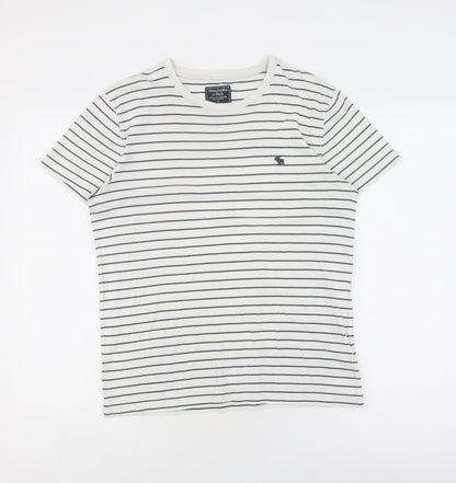 Abercrombie & Fitch Women's White Striped T-Shirt, Size S