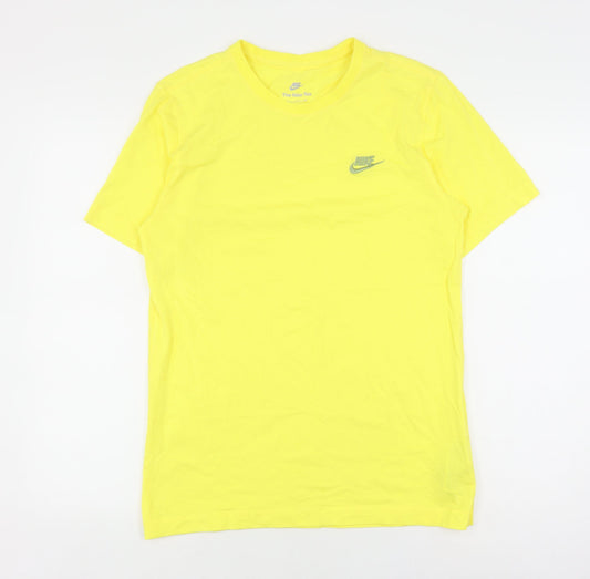Nike Men's Yellow Cotton Crew Neck T-Shirt, Size S