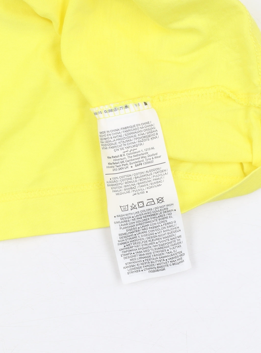 Nike Men's Yellow Cotton Crew Neck T-Shirt, Size S