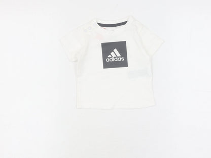 adidas Unisex Baby White T-Shirt 0-3M Basic Logo