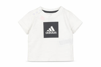Front view of adidas unisex baby white t-shirt 0-3m basic logo