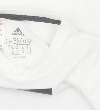adidas Unisex Baby White T-Shirt 0-3M Basic Logo