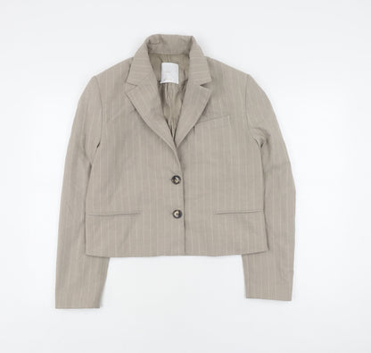 MNG Women's Beige Pinstripe Cropped Suit Jacket S