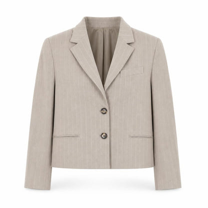 MNG Women's Beige Pinstripe Cropped Suit Jacket S