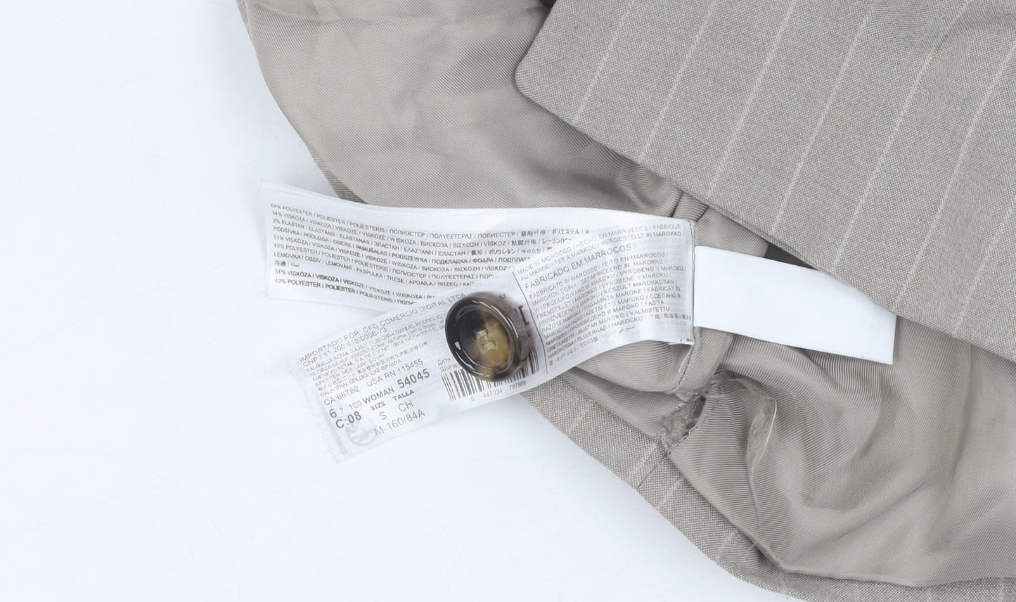 MNG Women's Beige Pinstripe Cropped Suit Jacket S
