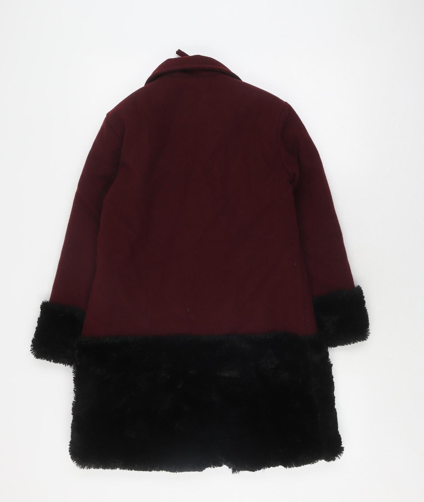 Martino Girls Red Wool Coat with Fur Trim, Size 10 Years