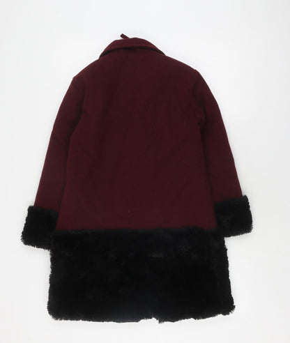 Martino Girls Red Wool Coat with Fur Trim, Size 10 Years