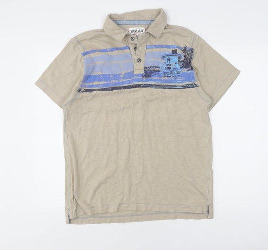 Mantaray Men's Beige Graphic Print Polo, M