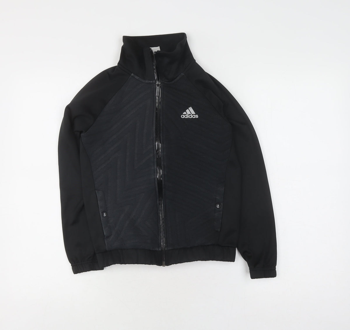 Additional front view of adidas boys’ black track jacket, size 13, athletic fit