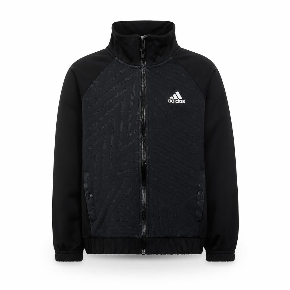 Front view of adidas boys’ black track jacket, size 13, athletic fit