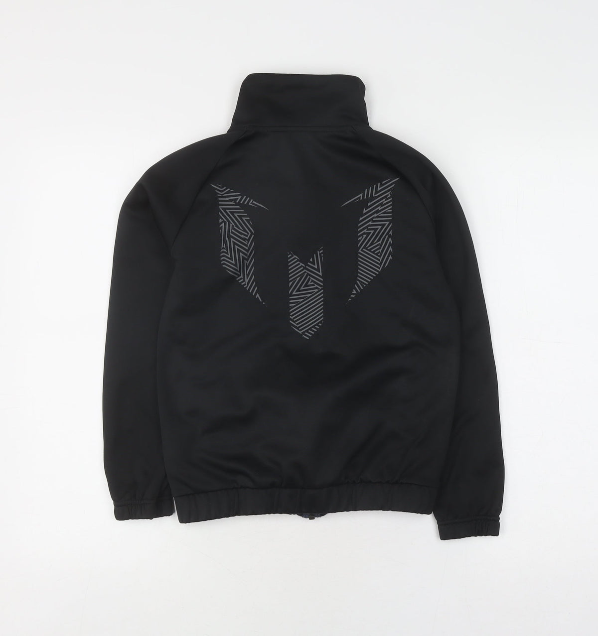 Back view of adidas boys’ black track jacket, size 13, athletic fit