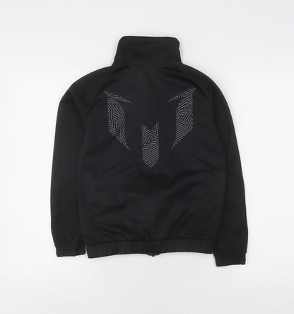 Back view of adidas boys’ black track jacket, size 13, athletic fit