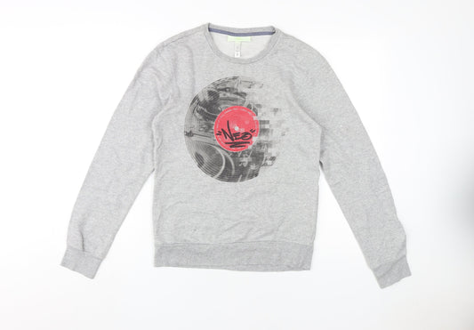 Adidas Women Grey Sweatshirt, XS, Graphic Print, Cotton Blend