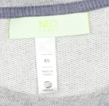 Adidas Women Grey Sweatshirt, XS, Graphic Print, Cotton Blend