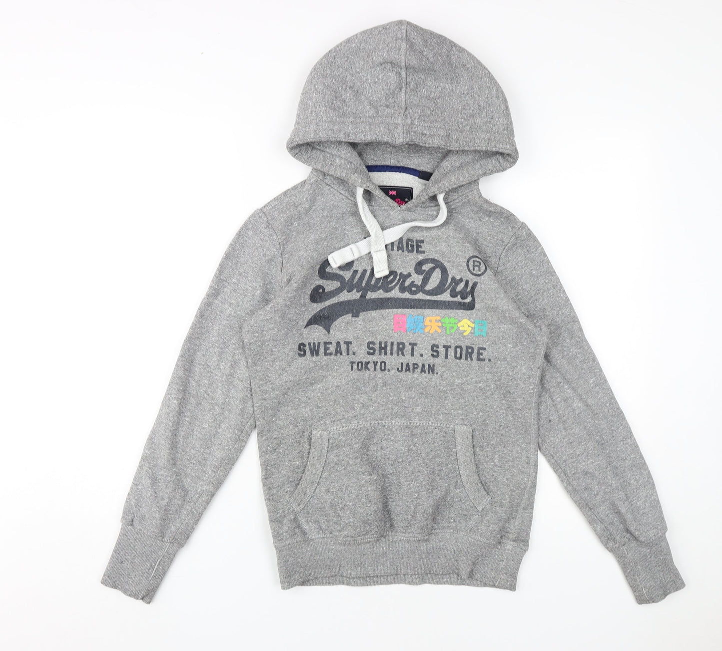 SuperDry Women's Grey XS Pullover Hoodie with Logo Accent